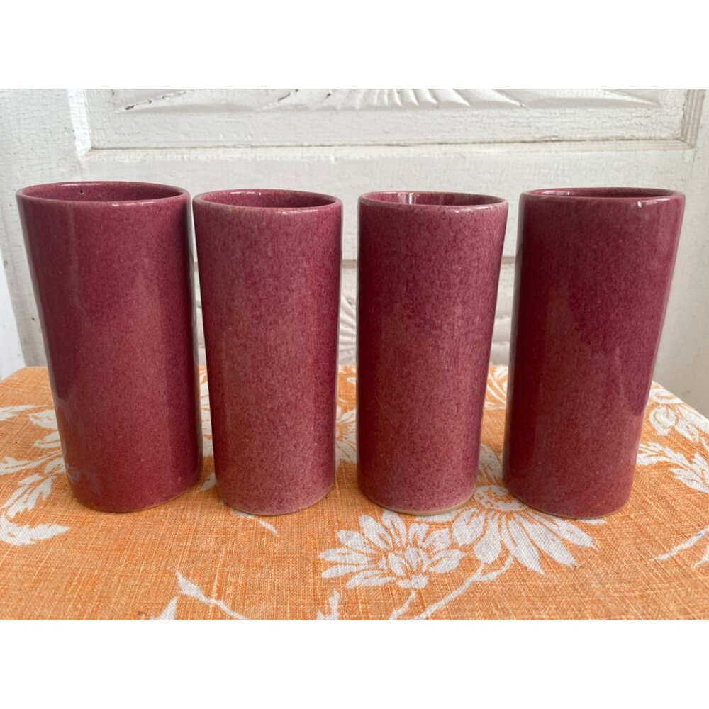 Vintage MCM Dryden Art Pottery Tumbler Glasses set of 4 Rose Mauve